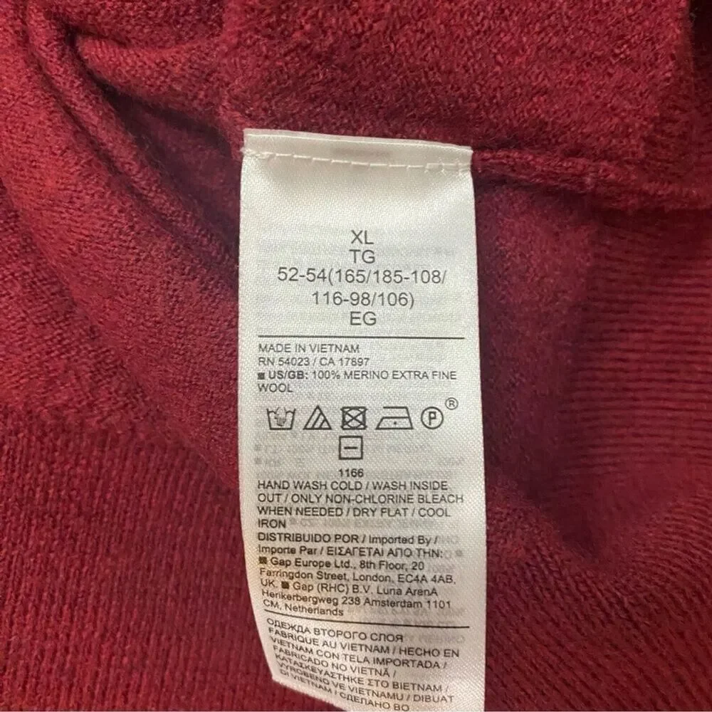 BANANA REPUBLIC Baruffa Mens S/M Red Moda Merino Wool Soft Turtleneck Sweater*